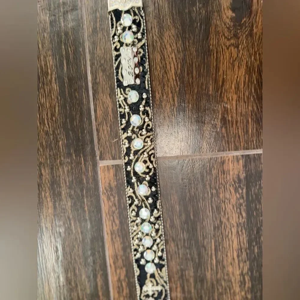 BHW Genuine Leather Cross Rhinestone Western Cowgirl Bling Belt Size large nwot